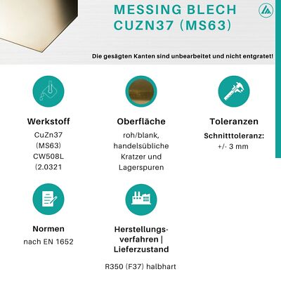 Lamiera Ottone MS63 1mm Lamiera In Ottone Spessa 1,0 Mm - MS63 (CuZn37) - Formato 100x500 Mm - Per Fai Da Te E Lavorazioni Lastra Ottone Taglio