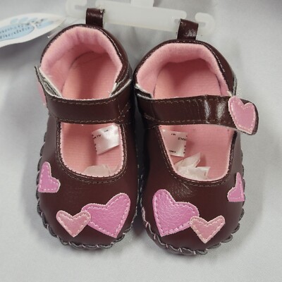 Stepping Stones Baby Girl Brown Pink Hearts Mary Jane Dress Crib Shoes 6-9  m NEW | eBay