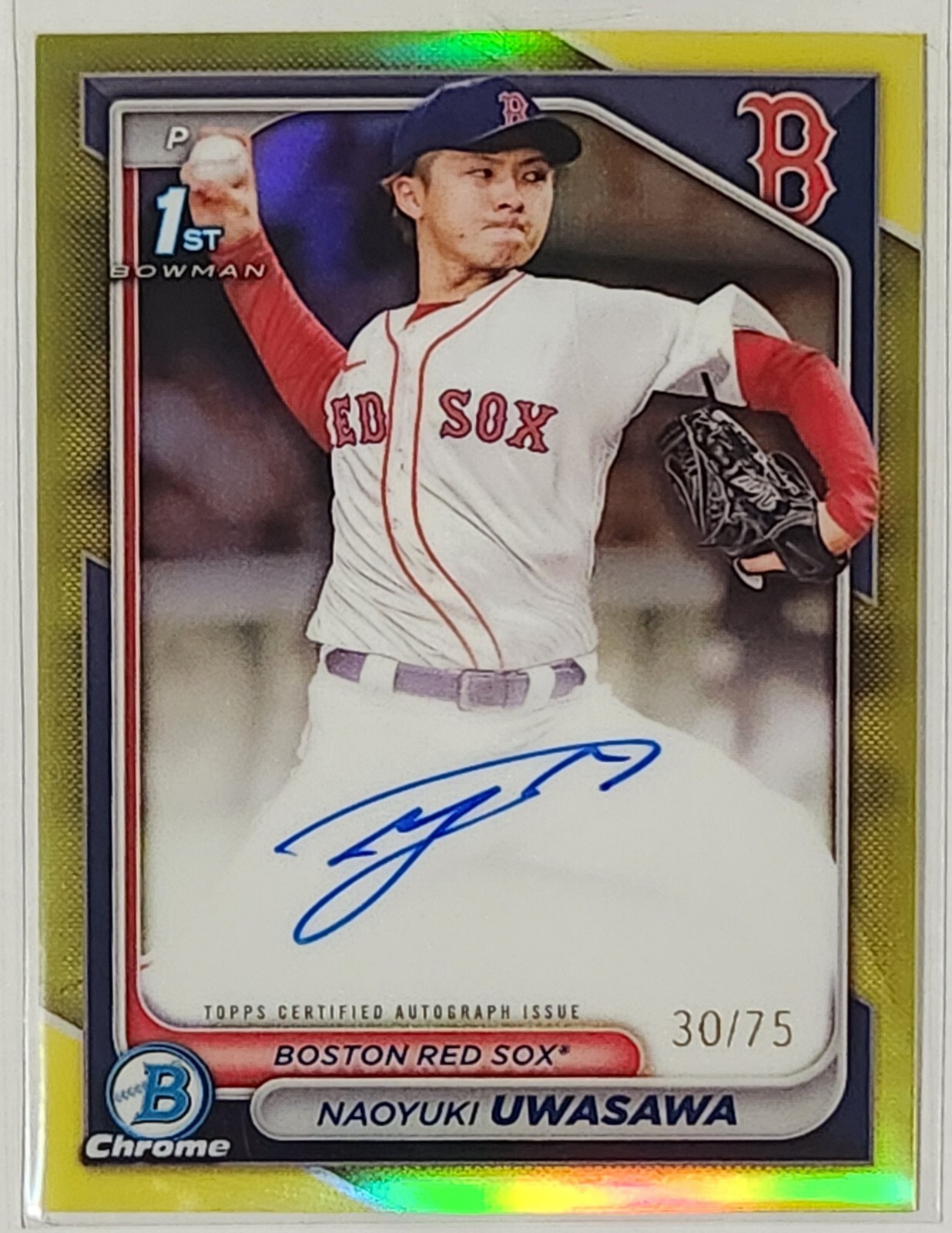 Naoyuki Uwasawa 1st Bowman Yellow Refractor Auto /75 2024 Bowman Chrome Red Sox