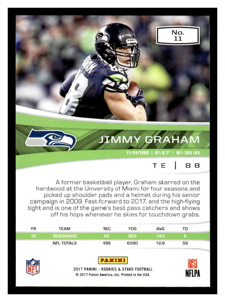 2017  Panini Rookies & Stars  #11 Jimmy Graham - Seattle Seahawks - Image 2 of 2