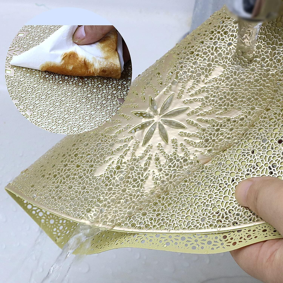 Christmas round Gold Placemats of 6 for Dining Table Mats Set Wipeable
