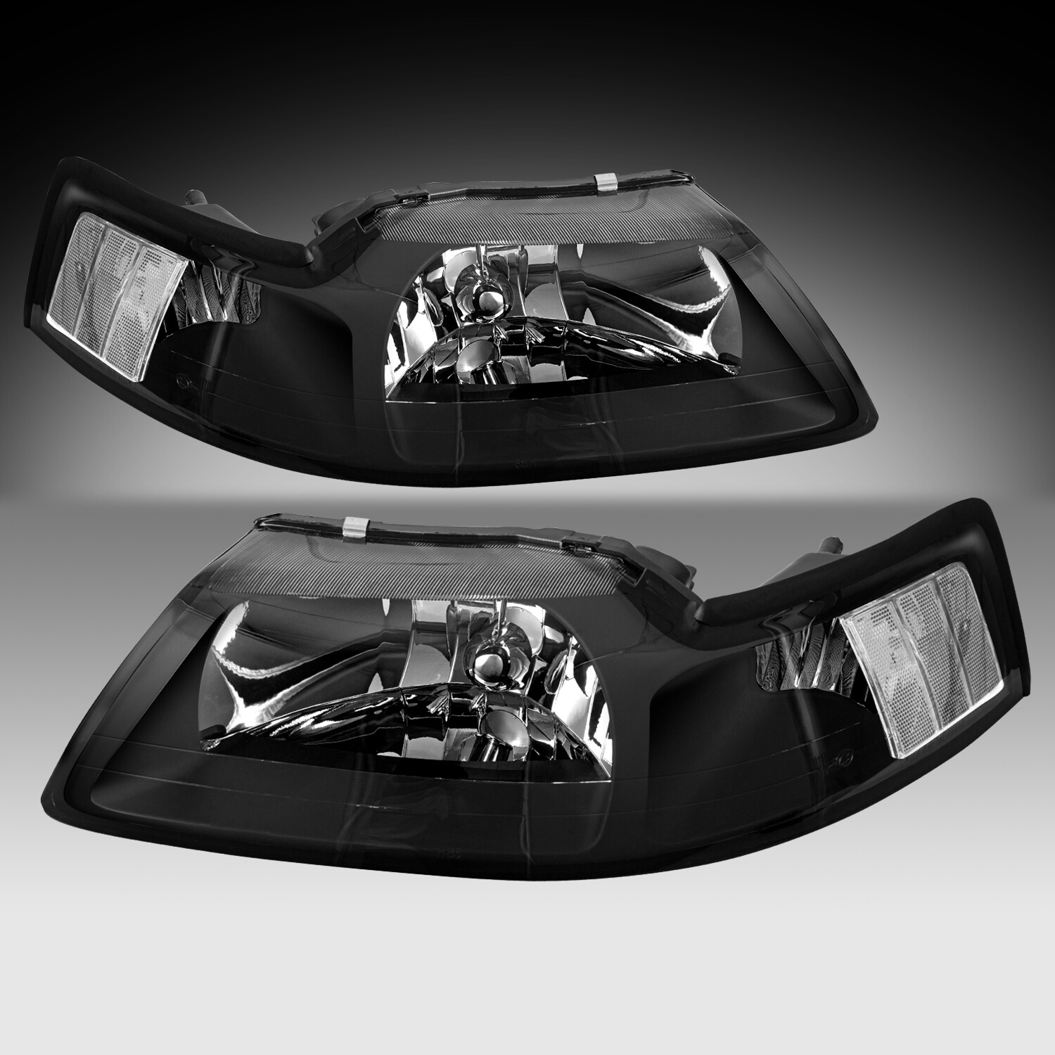For 1999-2004 Ford Mustang Factory Style Black Headlights Assembly Lamps Pair
