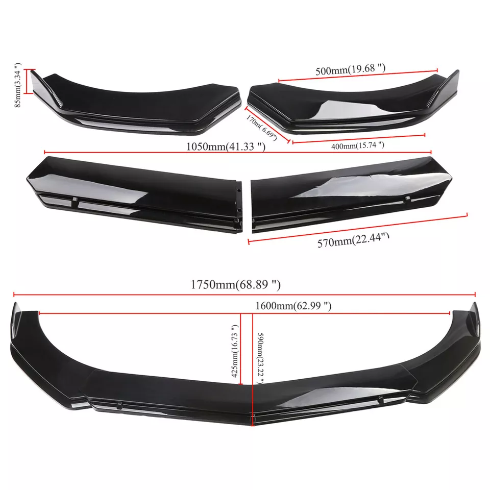 For Lincoln MKZ 2007-2020 Gloss Black Front Bumper Lip Spoiler Splitter Body Kit - Image 4 of 4