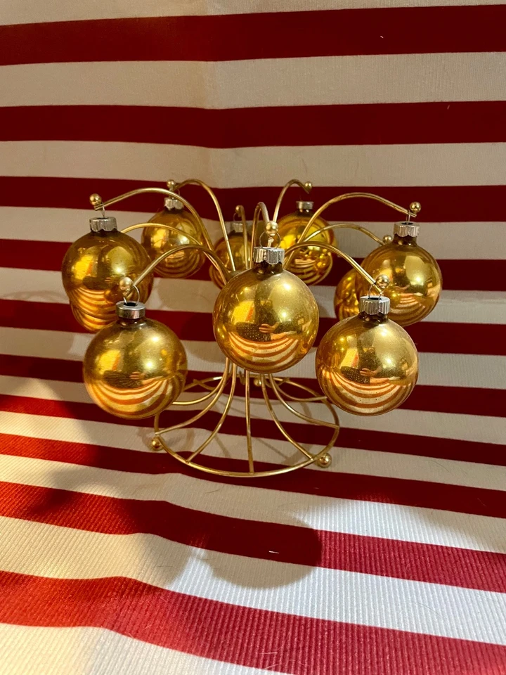Vtg Shiny Brite Candelabra Gold Glass Christmas Tree Ornaments Centerpiece - Image 2 of 4
