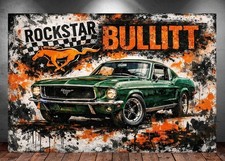 LEINWAND BILD ER XXL ABSTRAKT AUTO MUSTANG BULLITT GRAFFITI  BUNT WAND POSTER