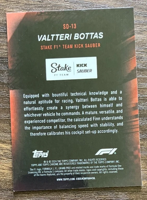 Speed Demons Valtteri Bottas SD-13 Sauber  2024 Topps Chrome Insert Formula 1 F1 - Image 2 of 2