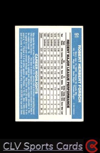 St. Louis Cardinals Bob Forsch #91 Donruss Baseball Near Mint or Better top - Picture 2 of 2