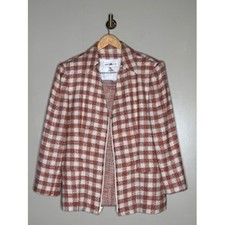 Vintage Gene Roye Orange White Plaid Tweed Skirt Suit Set Zip Jacket Size 16