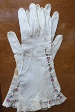 Antique Hand-Embroidered Leather Women  s Gloves   Victorian/Edwardian Style