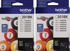 New Genuine Brother LC201 Black 2PK Ink Cartridges MFC-J480DW, MFC-J485DW