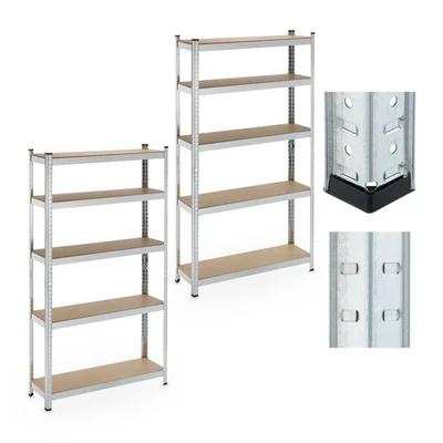 Etagere charge lourde rack de rangement rayonnage robuste 5 niveaux argenté - Photo 1/4