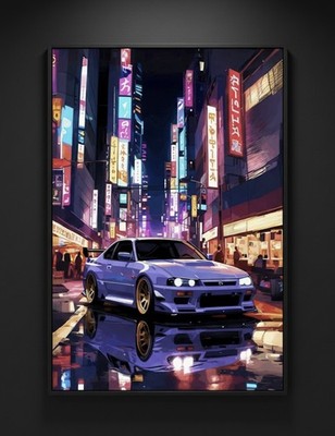 Nissan Skyline R34 GT-R Poster   Neon City Vibes - JDM Auto