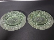 Set Of 2 INDIANA GLASS TIARA CHANTILLY GREEN GLASS Oval Plate 8in Used 