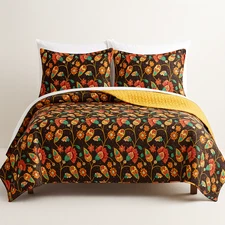 DaDa Bedding Bohemian Floral Garden Honey Yellow Brown Quilted Bedspread Set