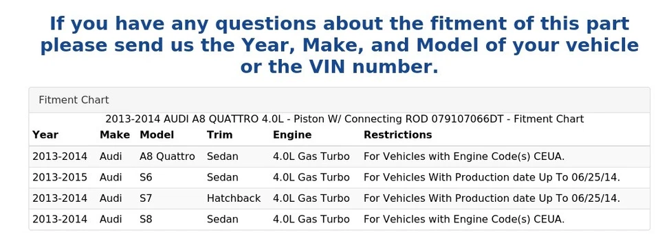 AUDI A8 QUATTRO 2013-2014 4,0 L - pistón con varilla de conexión 079107066dt Foto 4 de 4