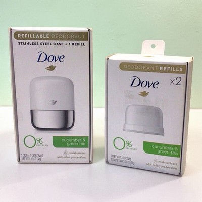 2 Dove Deodorant Starter & Refill Kit Cucumber & Green Tea, 0% Aluminum 1.13 oz