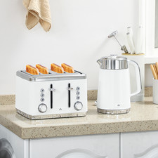 Ensemble bouilloire et grille pain blanc ton argent 1,7L inox 4 tranches PP filaire