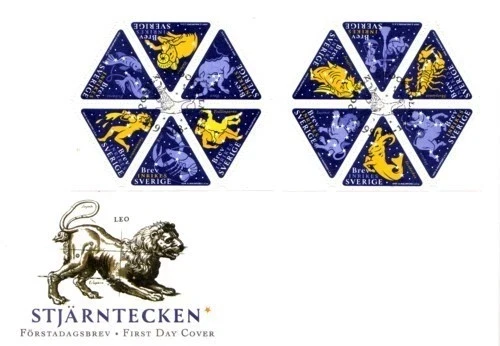 SWEDEN ZODIAC SIGNS TRIANGULAR STAMPS SET 1999 #2354-2355  FDC UNADDR