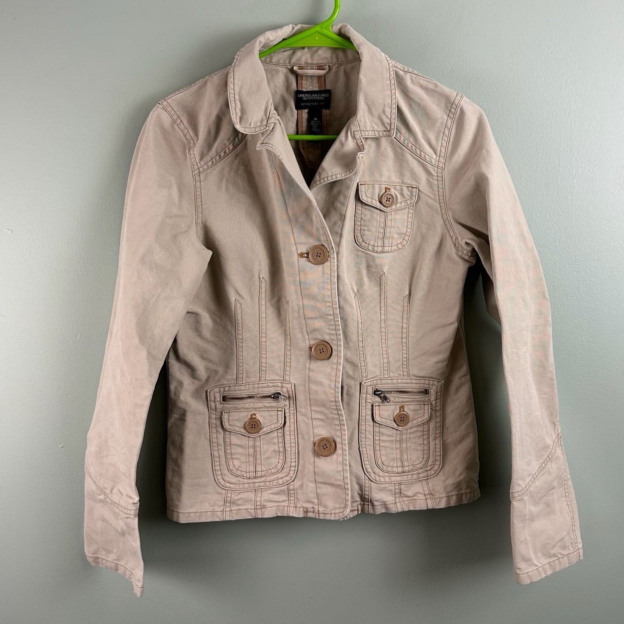 American Eagle Womens Jacket Button Front Khaki S… - image 1