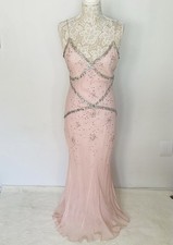 Niki Livas Pink Evening Gown rhinestone Halter Open Back