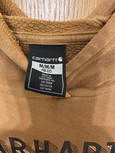 Carhartt Hoodie Sweatshirt Boys M 10/12 Brown Pullover Logo Spellout Outdoors - Picture 3 of 5