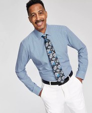 Tayion Collection Slim-Fit Check Dress Shirt Men's M 15-15.5 34-35 Blue Multi