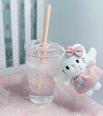 Kitty Pink Bottle Water Bottle Very Elegant for Ice Coffee Juice Milk Tea 450 Ml