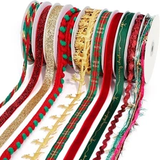 LaRibbons Christmas Ribbons for Crafts 10 Rolls Assorted Ribbon 