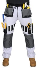 Mens White Fleece Painter Trousers Decorators Cadura Knee Pad Pocket Workwear