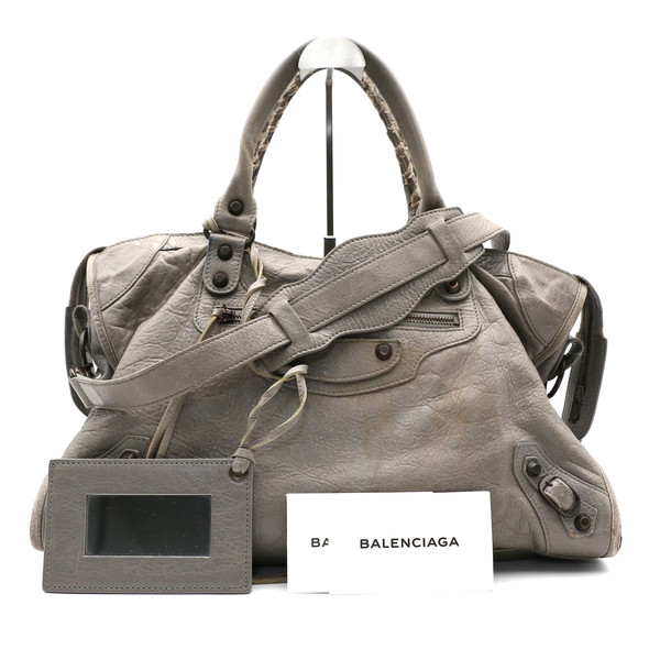 BALENCIAGA The City Classic Gray Leather 2way Handbag Shoulder Bag