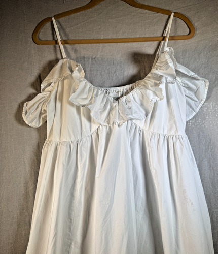 White Midi Dress Cotton Ruffle Detail Beach Boho Cottage Coastal Coquette XLarge - Picture 2 of 9
