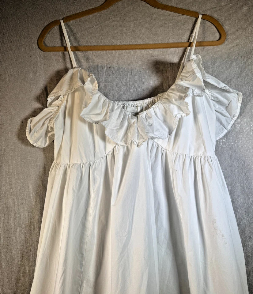 Vestido Midi Blanco Algodón Detalle Volantes Playa Boho Coqueta Costera XLarge Foto 2 de 4