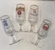 Lot 4 Vintage 7” German pilsner glasses Goblets Gold Trim Mint Condition