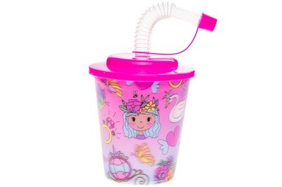 Prinzessin Motiv 3D Tasse mit Strohhalm und Deckel - Trinken Partygeschirr Kinderparty