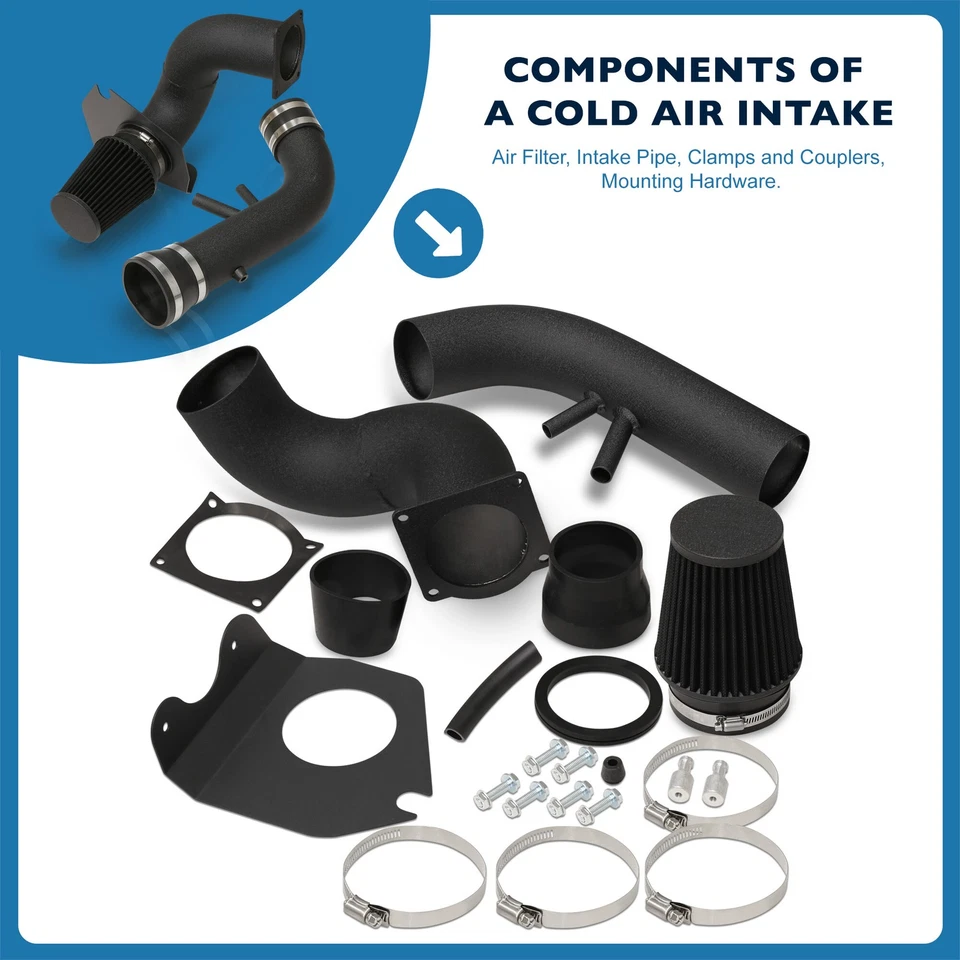 For 96-04 Ford Mustang 4.6L V8 Black Pipe Cold Air Intake CAI Piping System Kit - Image 2 of 4