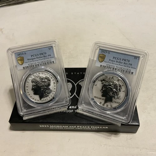 2023 S Reverse Proof Morgan Peace Dollar Set PCGS PR70 First Strike w/OGP COA