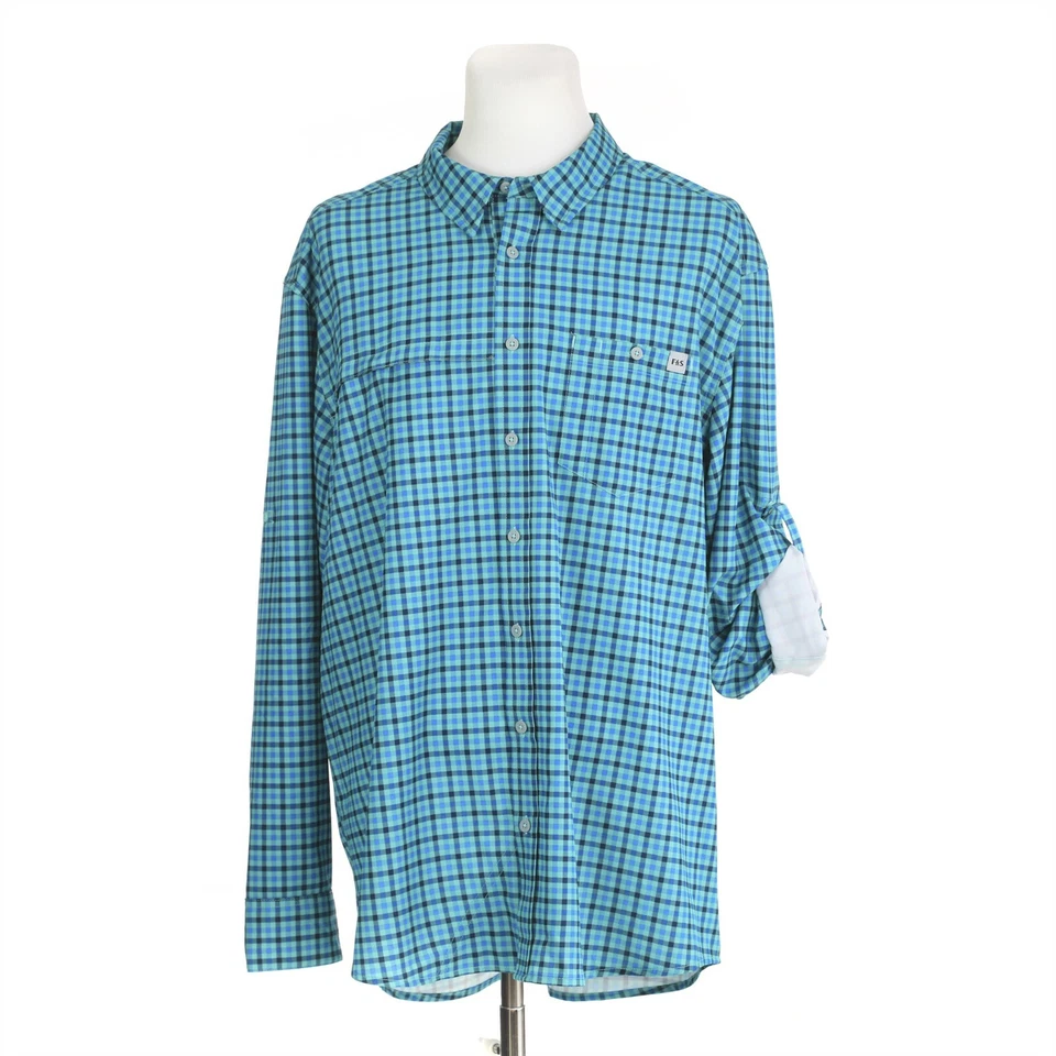 Field & Stream Green Blue Check Vented Roll Tab Fishing Shirt Mens 2XL - Image 2 of 4