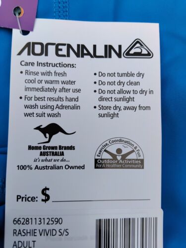 NWT Adrenalin Rashie Vivid S/ Sleeve Adult Rash Guard Blue 50+UPF SUN PRO Medium - Picture 3 of 7