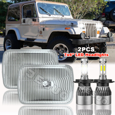 Pair 5x7 7x6 H4 LED Headlight Hi-Lo Beam For Jeep Wrangler YJ 1987-1995