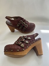 Vintage Jeffrey Campbell  By Free People Boho Leather Brown Kristen Woven Clog