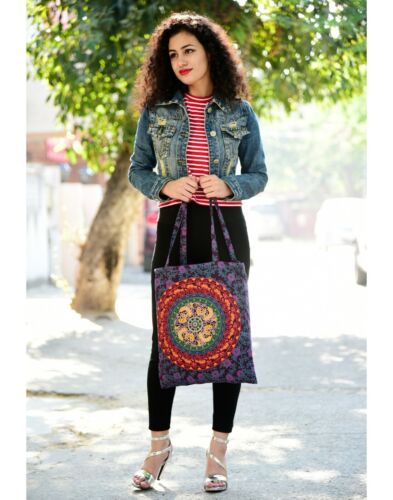 Fair Trade Indian Mandala Unisex Tote Bag Hippie Bohemian Festival Cotton Bag  - Afbeelding 1 van 3