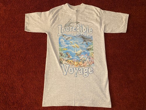 Vintage 90s Incredible Voyage Ocean Fish Gray Single Stitch T Shirt Made In USA