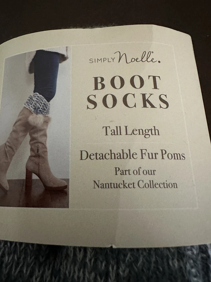 Simply Noelle Boot Socks Detachable Fur Poms Tall Length Nantucket Collection NW - Image 3 of 4