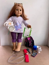 American Girl Doll Short Strawberry Blonde Hair Green Eyes Freckles +Accessories