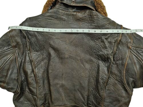 *LO ÚLTIMO DE COLECCIÓN Hombres AVIREX @ G-1 BOMBER EE. UU. AZUL MARINO PIEL Cuello FORRADO MARRÓN CUERO Chaqueta M - Imagen 23 de 24