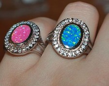 fire opal Cz ring gemstone silver jewelry 6.5 7.75 cocktail wedding engagement H