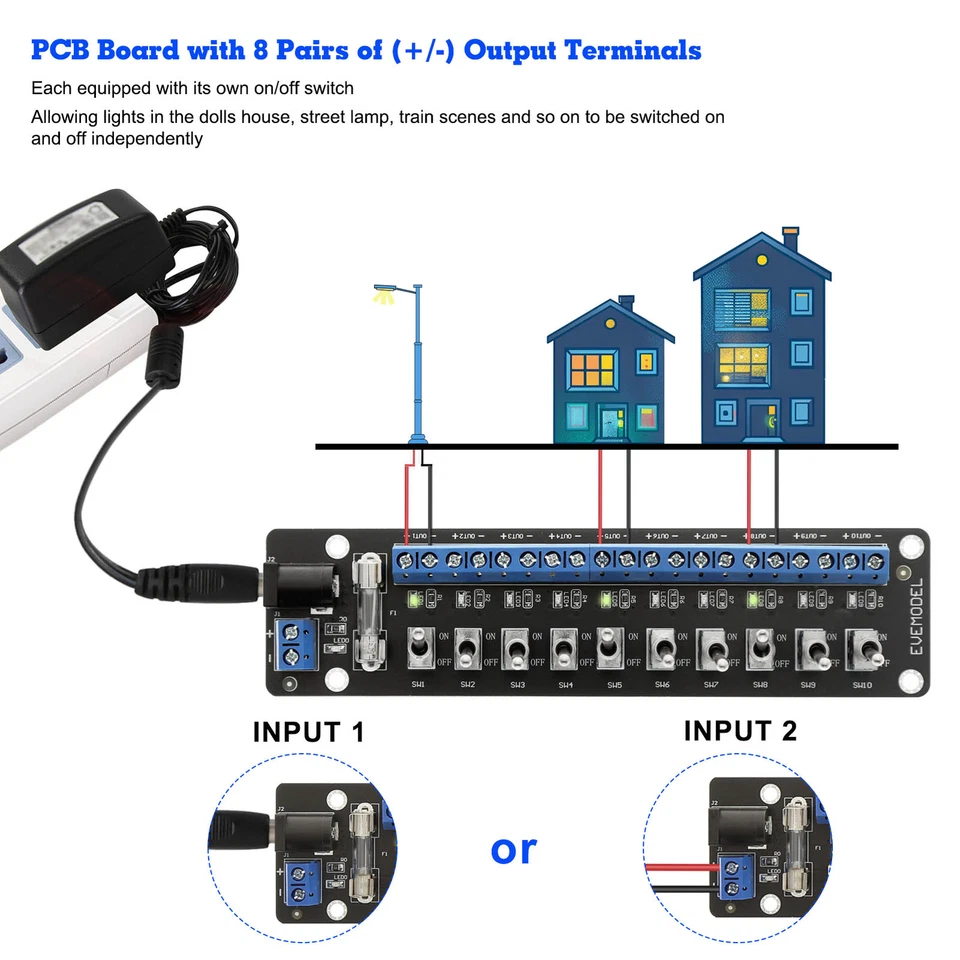 Evemodel 3V-24V DC Individual Toggle Switch Power Distribution Module 10 Channel - Image 3 of 4