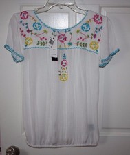 NWT Girls RAS Kidture Designer White Embroidered Blouse Shirt Size 12