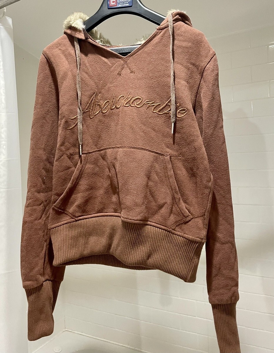 Abercrombie Girls Sz Small Brown Hooded Faux Fur Hoodie Y2K
