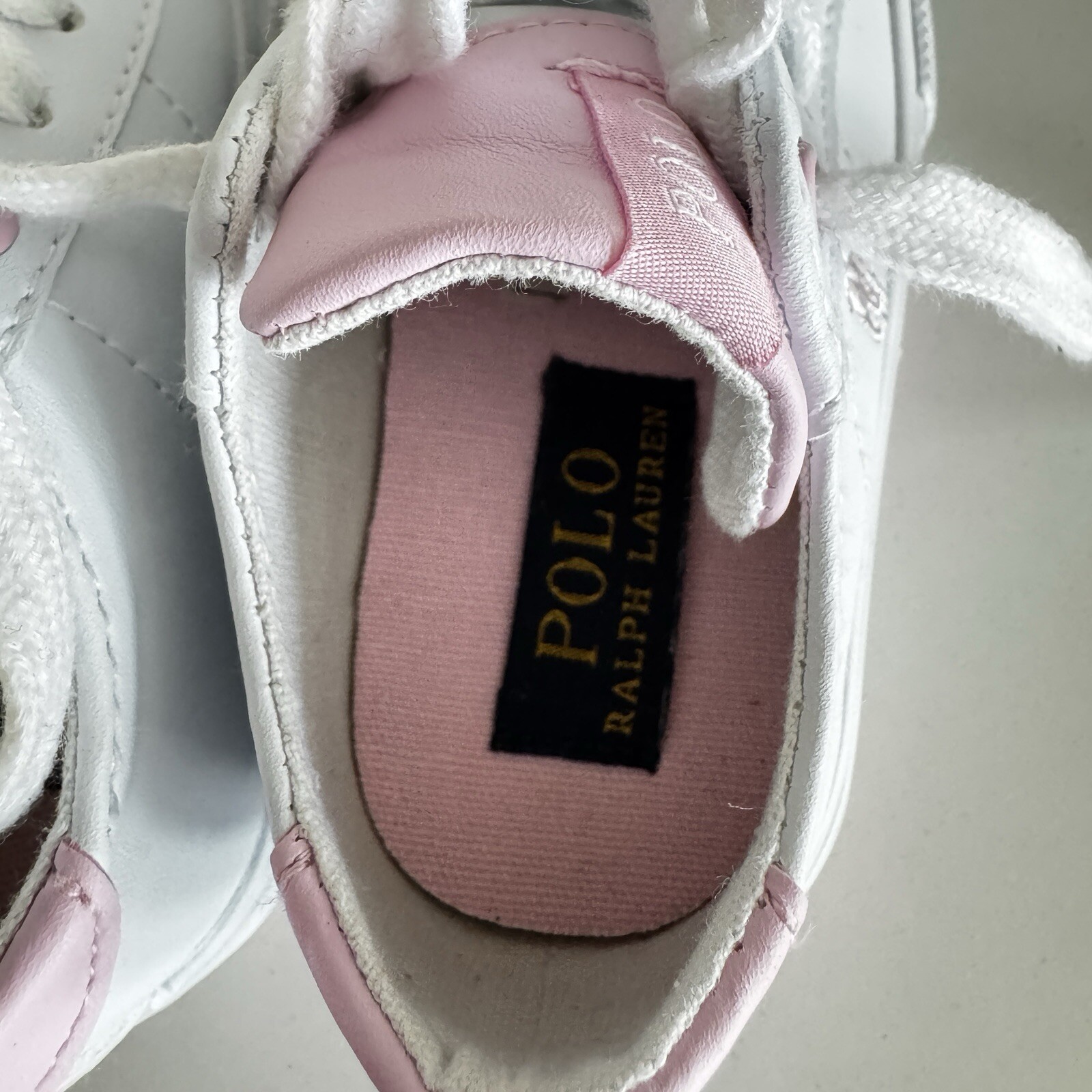 Polo Ralph Lauren sneakers in pelle bambina 5 bianche stringate rosa pony